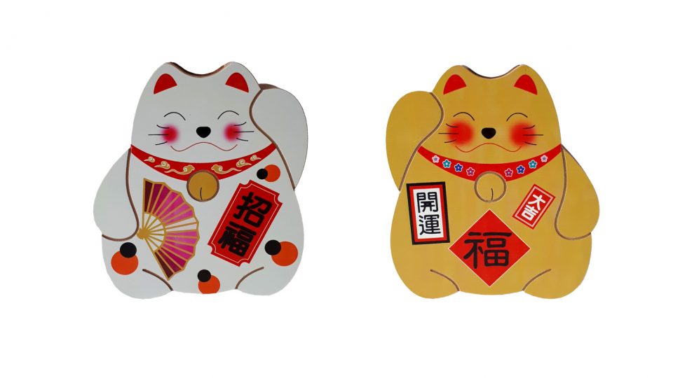 กระปุกออมสิน Wooden Box Piggy Bank ลาย แมวกวัก ญี่ปุ่น Maneki Neko ไม้ Ymo